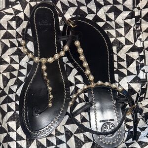 Tory Burch Black Sandals with Pearl Accents